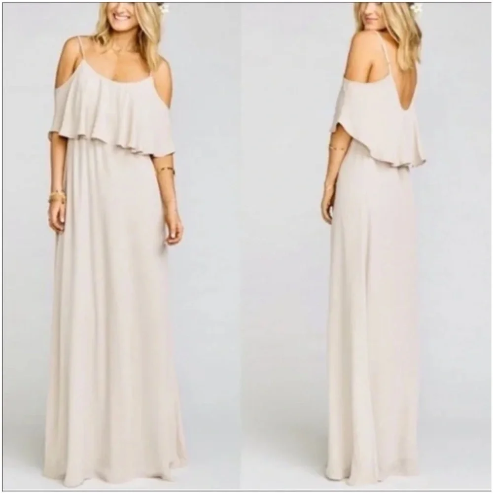 Show Me Your Mumu Caitlin Ruffle Maxi Dress Bone Neutral Bridesmaid Dress XXL - Picture 1 of 8